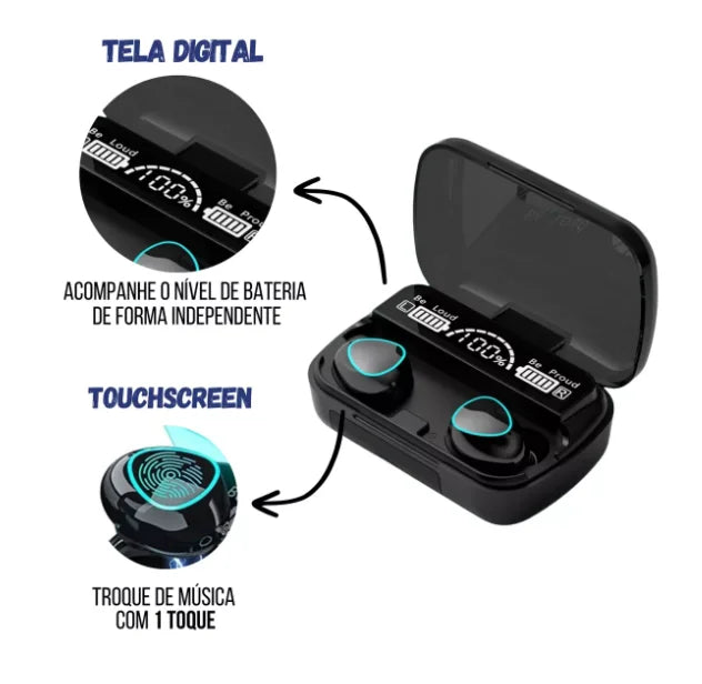 Fone Bluetooth TWS M10 com Power Bank e Display Digital