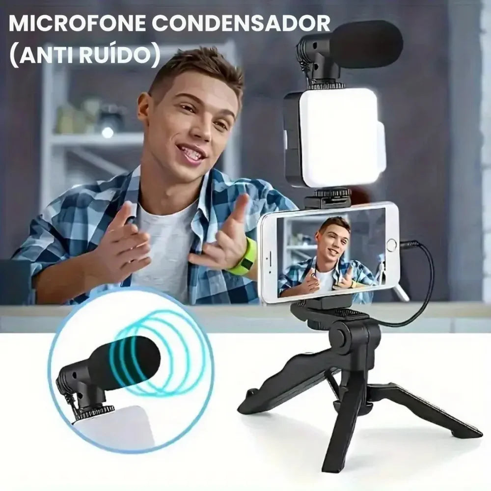 Estabilizador de Celular com Microfone e LED