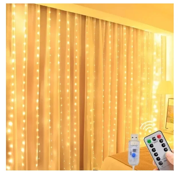 Cortina de LED 400 LEDs 3x4 Metros Pisca Pisca Natal USB com Controle Decoração Festa Quarto Janela