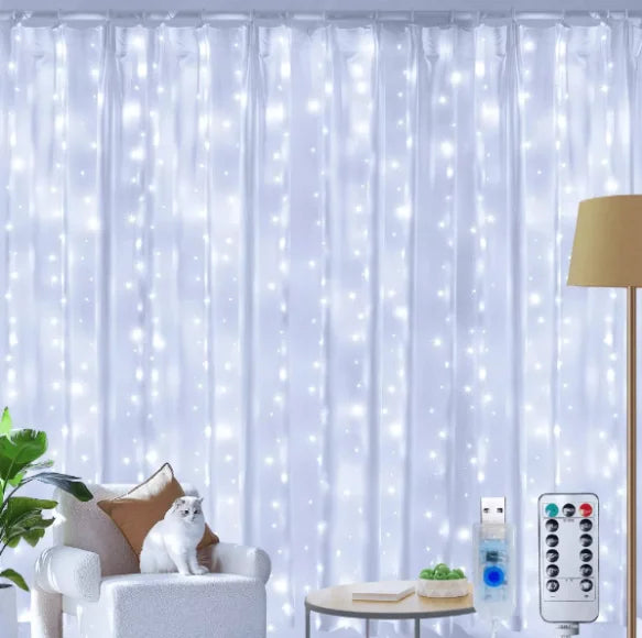 Cortina de LED 400 LEDs 3x4 Metros Pisca Pisca Natal USB com Controle Decoração Festa Quarto Janela