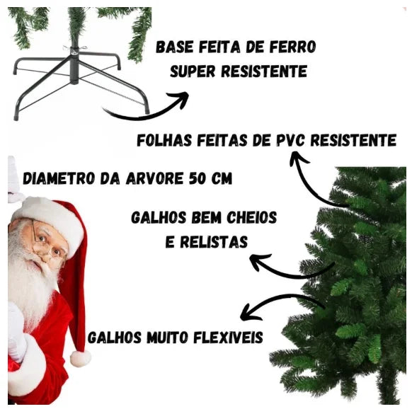 Árvore de Natal Pinheiro Verde 1,20m 1,50m 1,80m Cheia Base de Ferro Galhos PVC Premium