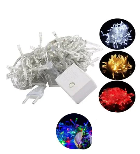 Cordão Pisca Pisca de Natal 100 LEDs 9 Metros 8 Funções Fio Transparente Colorido Branco Frio Quente