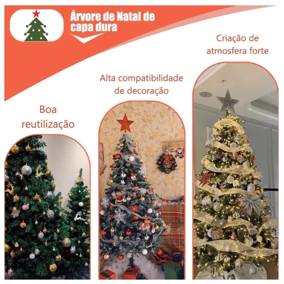 Árvore de Natal Pinheiro Verde 1,20m 1,50m 1,80m Cheia Base de Ferro Galhos PVC Premium