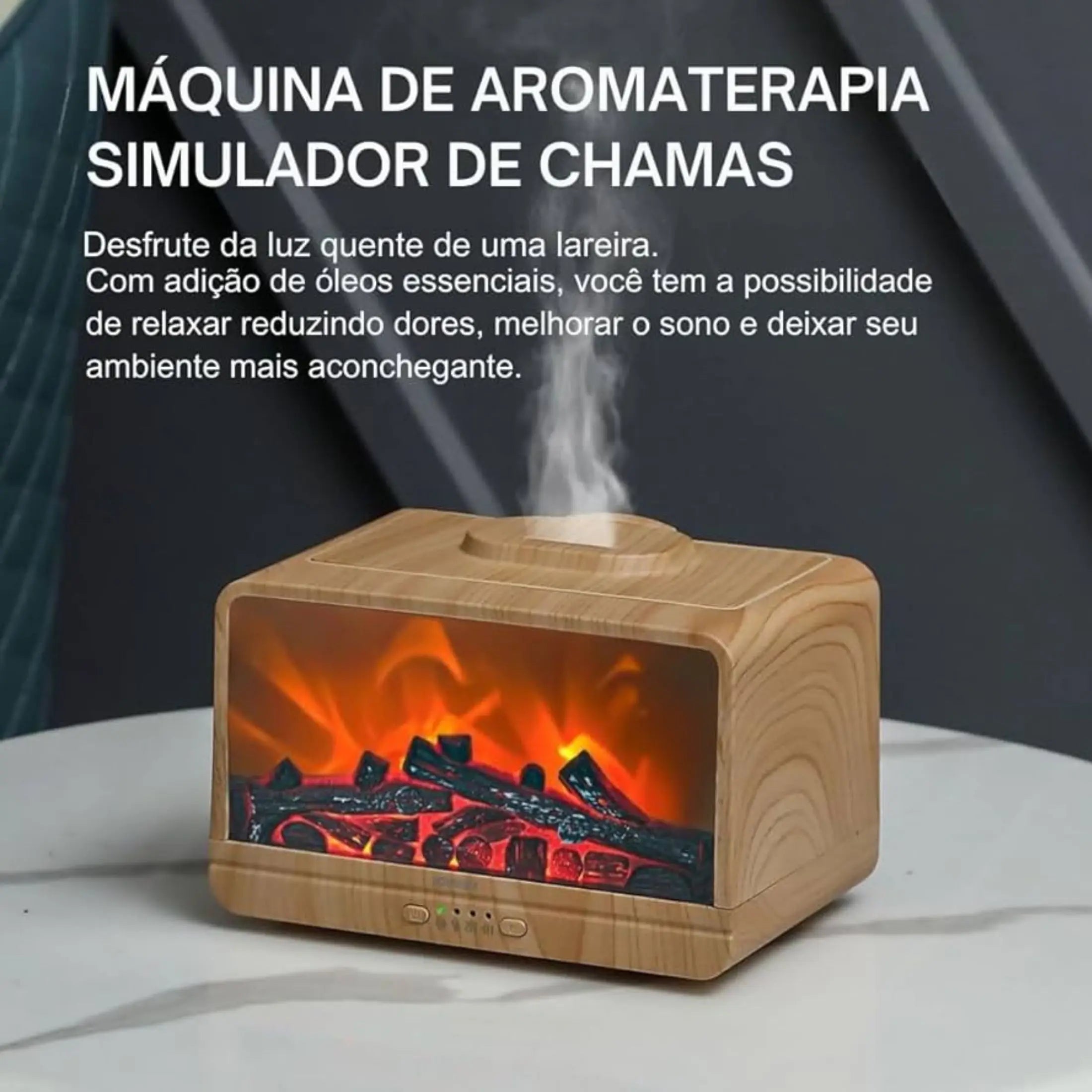 Umidificador Difusor de Aromas com Efeito Lareira 300ml – Luz LED Decorativa
