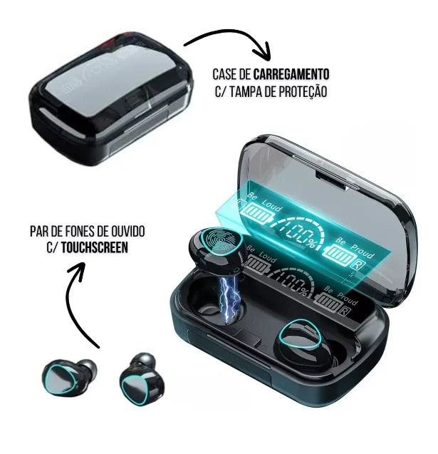 Fone Bluetooth TWS M10 com Power Bank e Display Digital