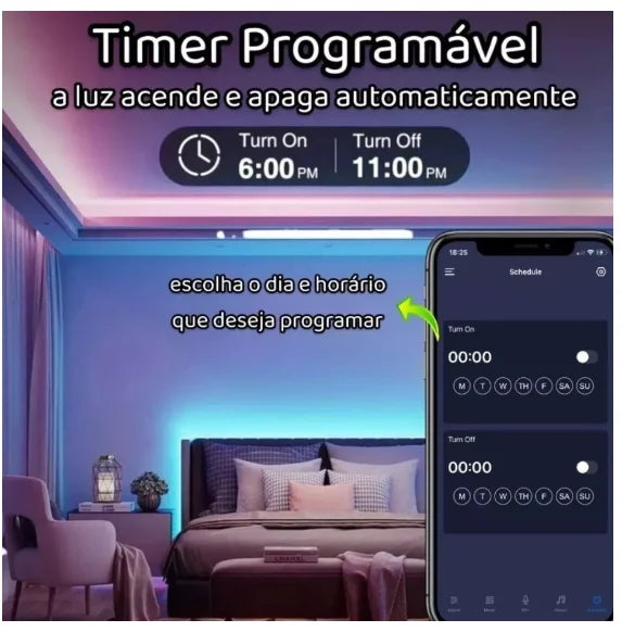 Fita LED RGB 10 Metros Pisca Pisca Natal Bluetooth App Controle Remoto Comando de Voz USB IP67