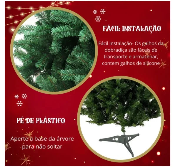 Árvore de Natal Pinheiro Verde 1,20m 1,50m 1,80m Cheia Base de Ferro Galhos PVC Premium