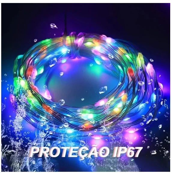 Fita LED RGB 10 Metros Pisca Pisca Natal Bluetooth App Controle Remoto Comando de Voz USB IP67