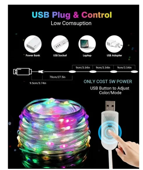 Fita LED RGB 10 Metros Pisca Pisca Natal Bluetooth App Controle Remoto Comando de Voz USB IP67