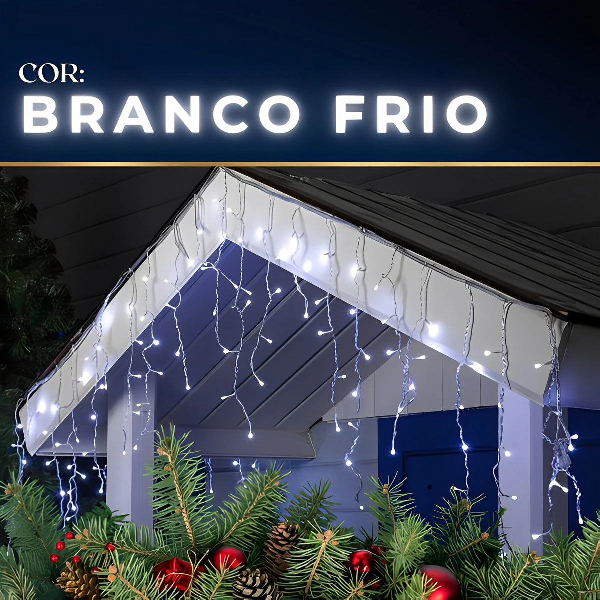 Cascata Pisca Pisca de Natal 200 LEDs 5 Metros Luz Fixa 110V ou 220V Decoração Natalina Fachada Festa