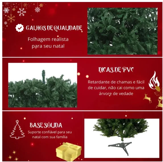 Árvore de Natal Pinheiro Verde 1,20m 1,50m 1,80m Cheia Base de Ferro Galhos PVC Premium