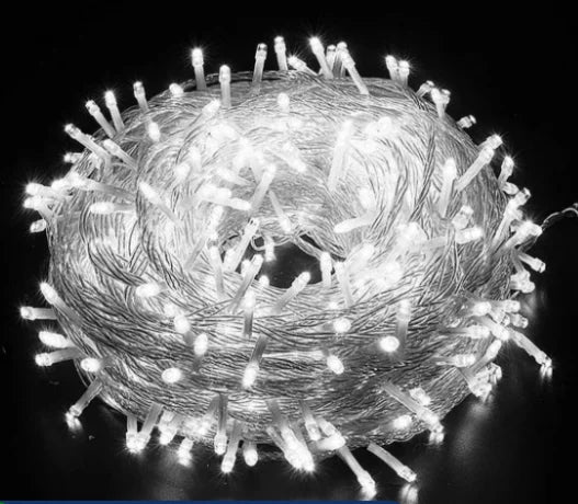 Cordão Pisca Pisca de Natal 100 LEDs 9 Metros 8 Funções Fio Transparente Colorido Branco Frio Quente