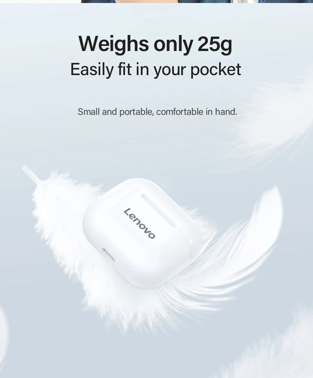 Fone Bluetooth Lenovo LP40 — Sem Fio, Controle Touch e Estojo de Carga
