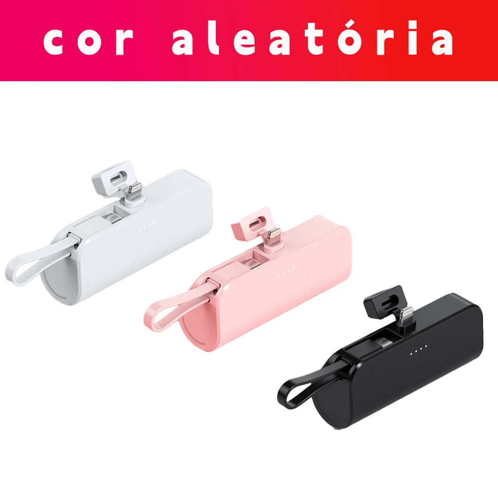 Mini Power Bank 10000mAh com Cabo Embutido e Carregamento Rápido