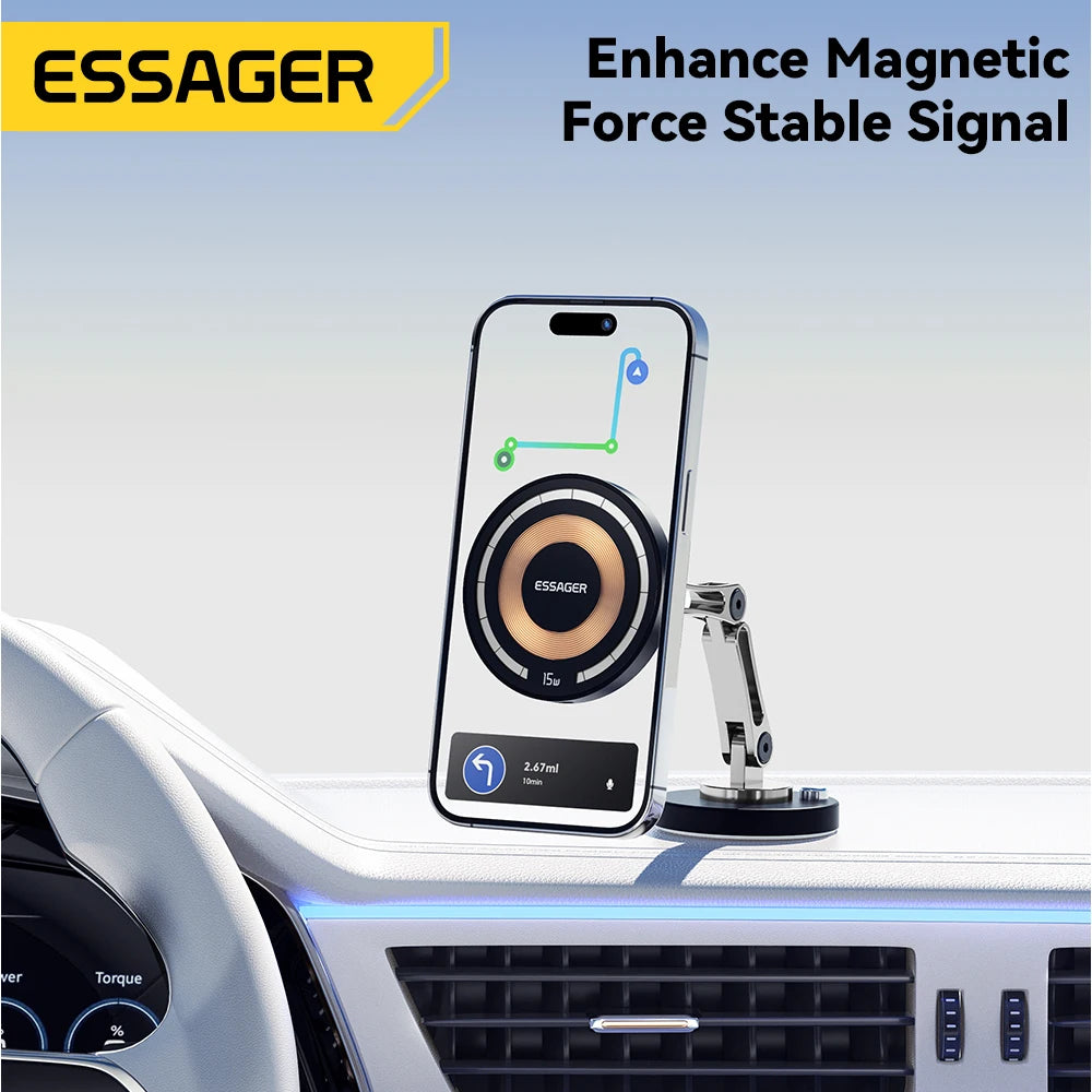 Suporte Veicular Magnético Essager com Carregador Sem Fio 15W – Compatível com MagSafe iPhone