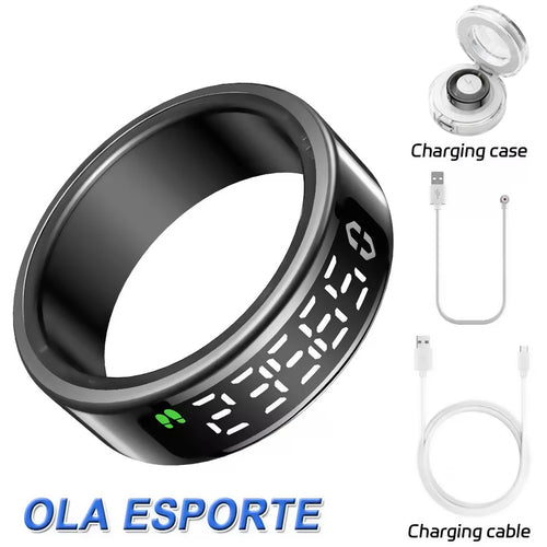 Anel Inteligente R13 com Tela LED – Controle por Gestos, Monitor de Frequência Cardíaca e Sono, À Prova d'Água 5ATM, Carregamento Sem Fio