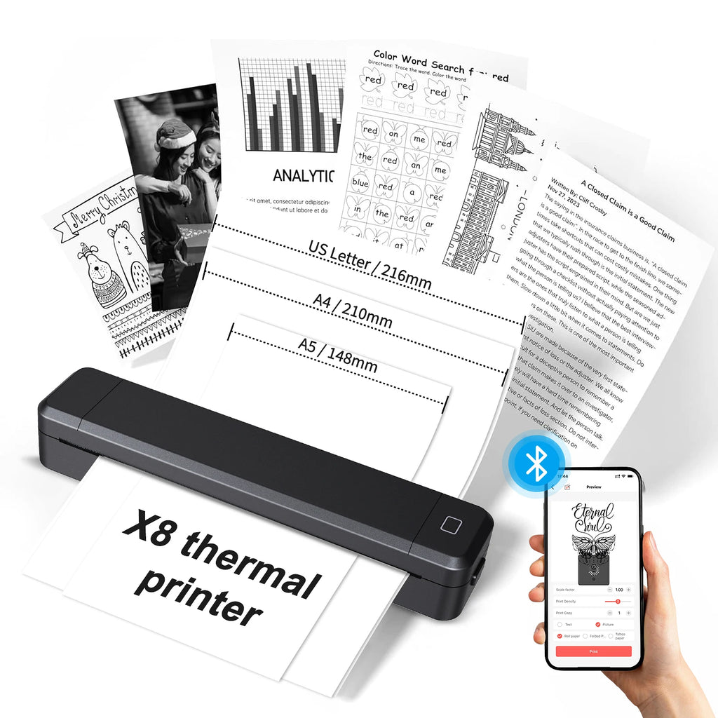 Impressora Térmica Portátil A4 X8 – Sem Tinta, Compacta