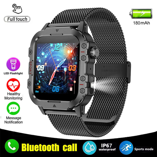 Smartwatch Militar IP67 — Chamada Bluetooth, Lanterna e Monitor Cardíaco