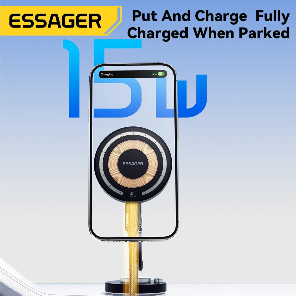Suporte Veicular Magnético Essager com Carregador Sem Fio 15W – Compatível com MagSafe iPhone