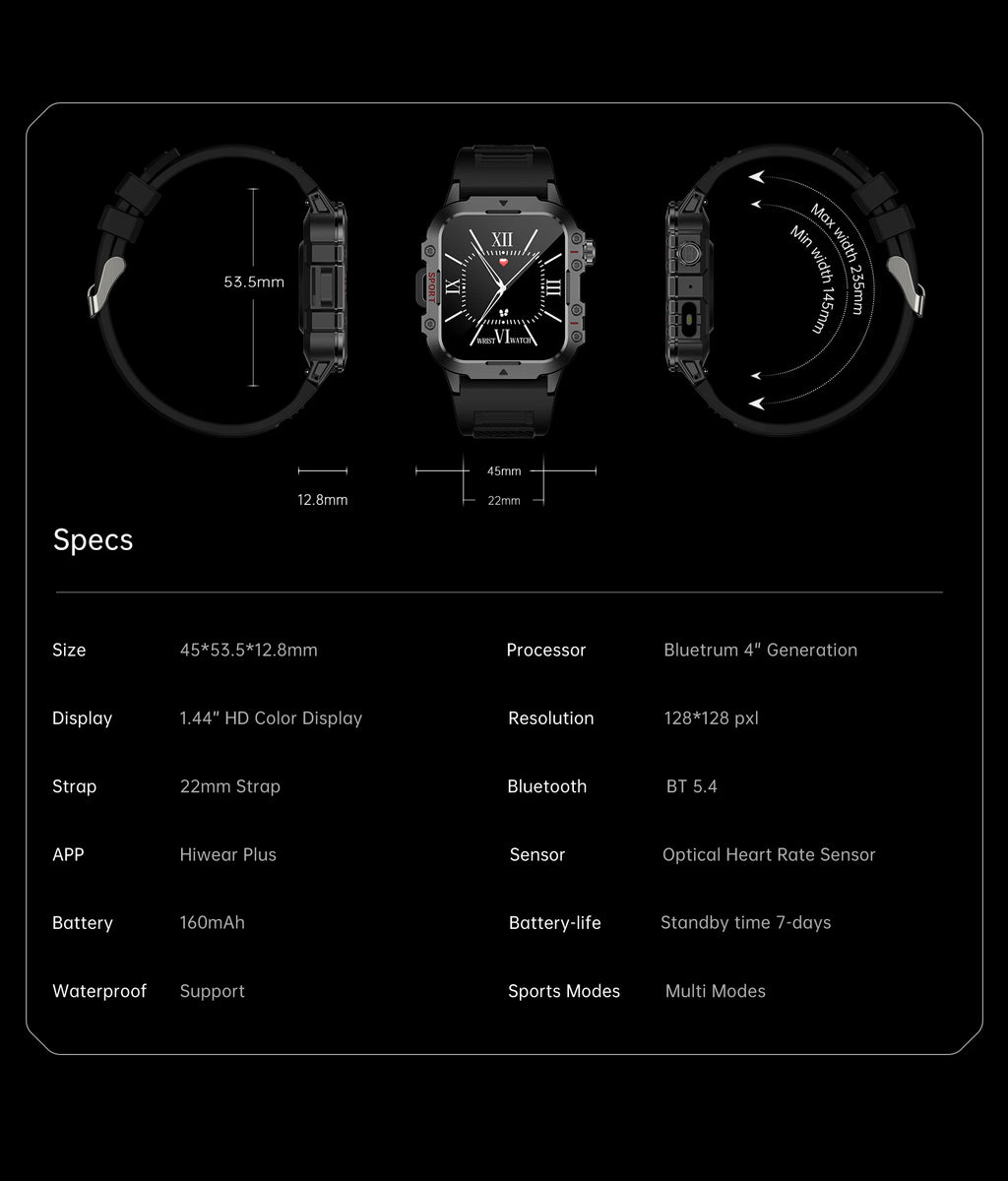 Smartwatch Militar IP67 — Chamada Bluetooth, Lanterna e Monitor Cardíaco