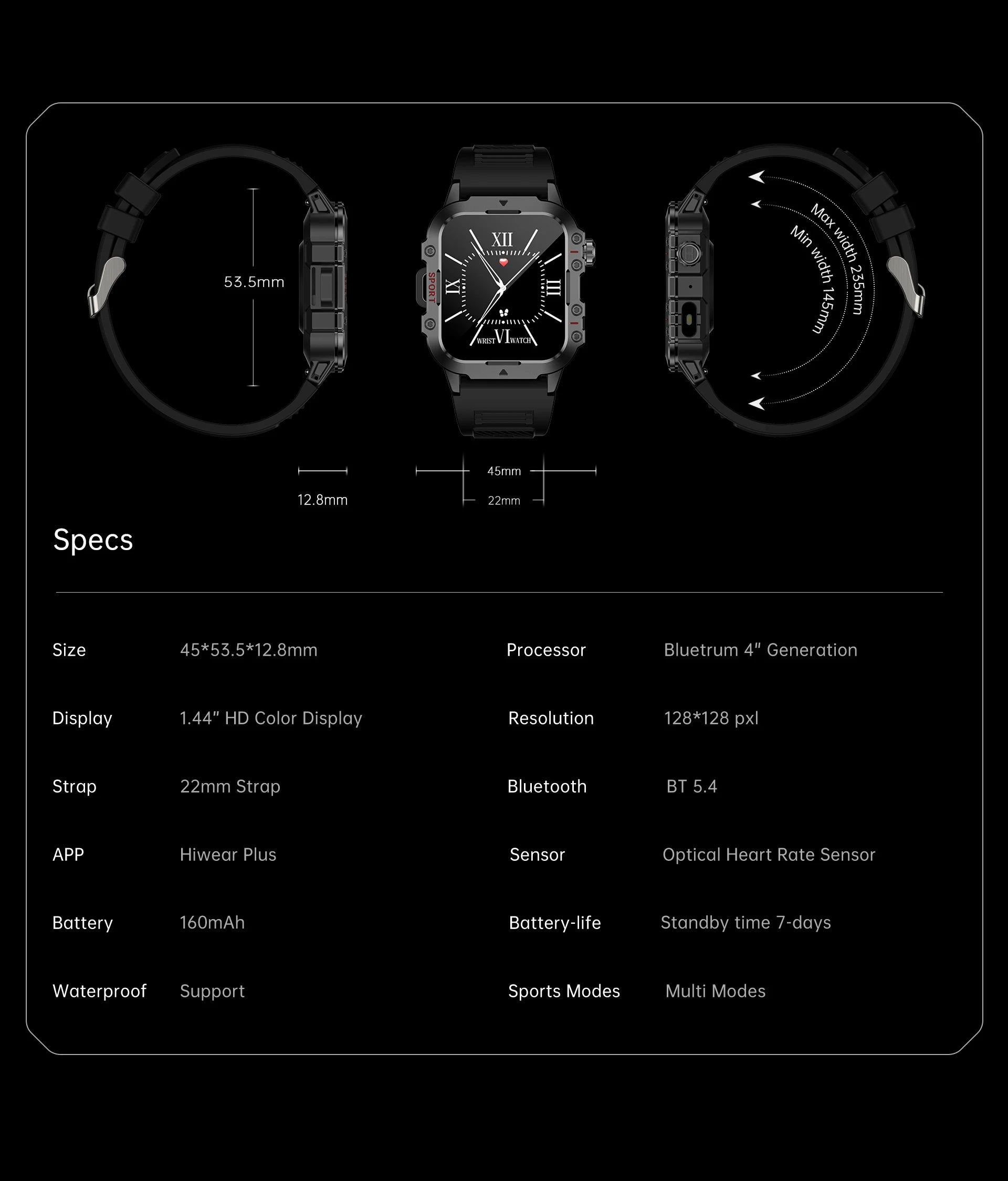 Smartwatch Militar IP67 — Chamada Bluetooth, Lanterna e Monitor Cardíaco