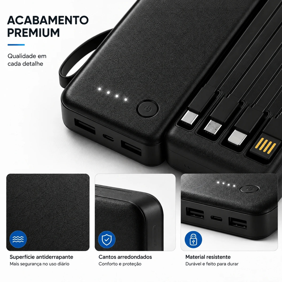 Power Bank 12000mAh/26000mAh Carregador Portátil com 4 Cabos USB para Smartphone e Viagem