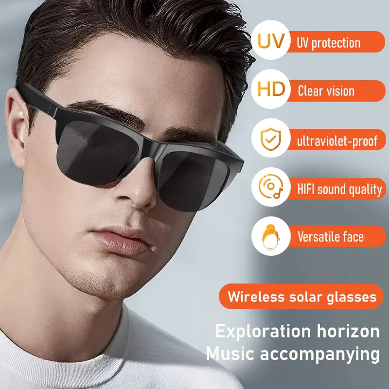 Óculos Inteligentes Bluetooth com Áudio Integrado, Chamadas Sem Fio, Lentes com Proteção UV400 e Controle por Toque