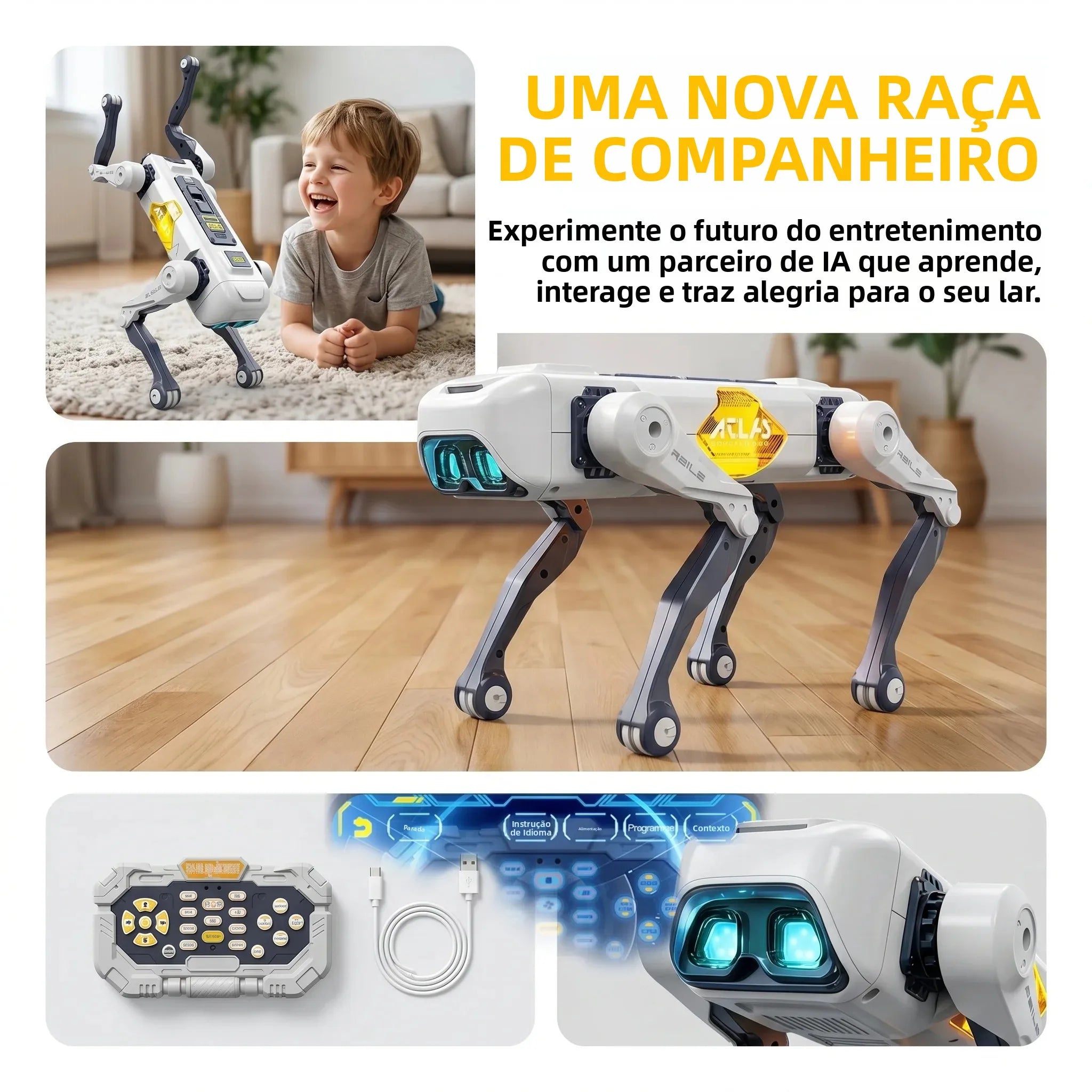 Cachorro Robô Inteligente com IA – Controle por Voz e Aplicativo, Companheiro para Crianças