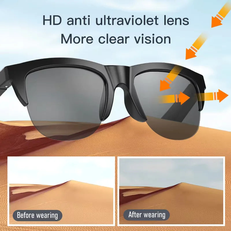 Óculos Inteligentes Bluetooth com Áudio Integrado, Chamadas Sem Fio, Lentes com Proteção UV400 e Controle por Toque