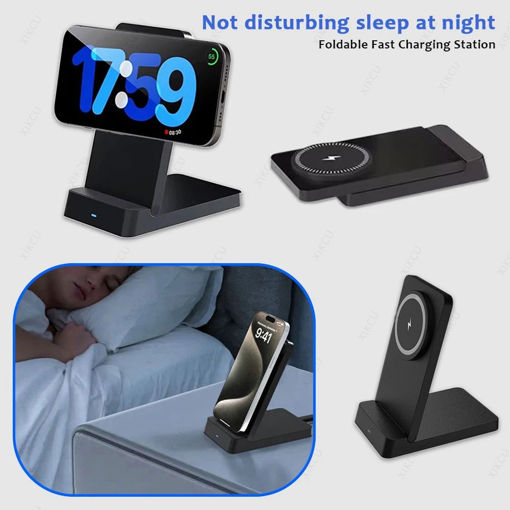 Carregador Sem Fio Magnético Dobrável 15W – Suporte de Mesa Compatível com MagSafe iPhone e Samsung