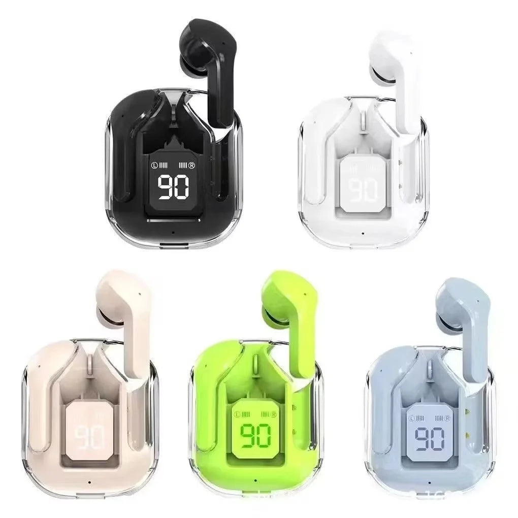 Fone Bluetooth T2 Transparente com Display LED e Redução de Ruído