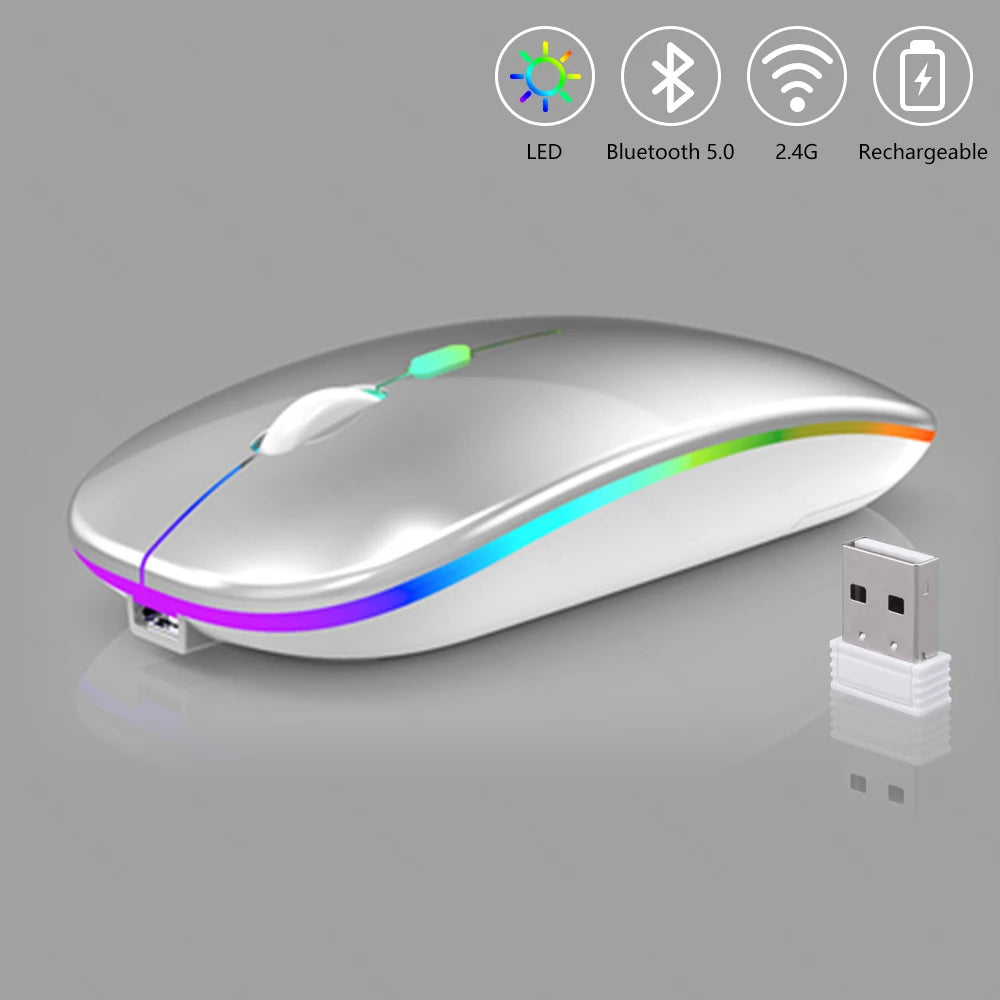 Mouse Sem Fio, Recarregável com Luz LED – Silencioso e Ergonômico