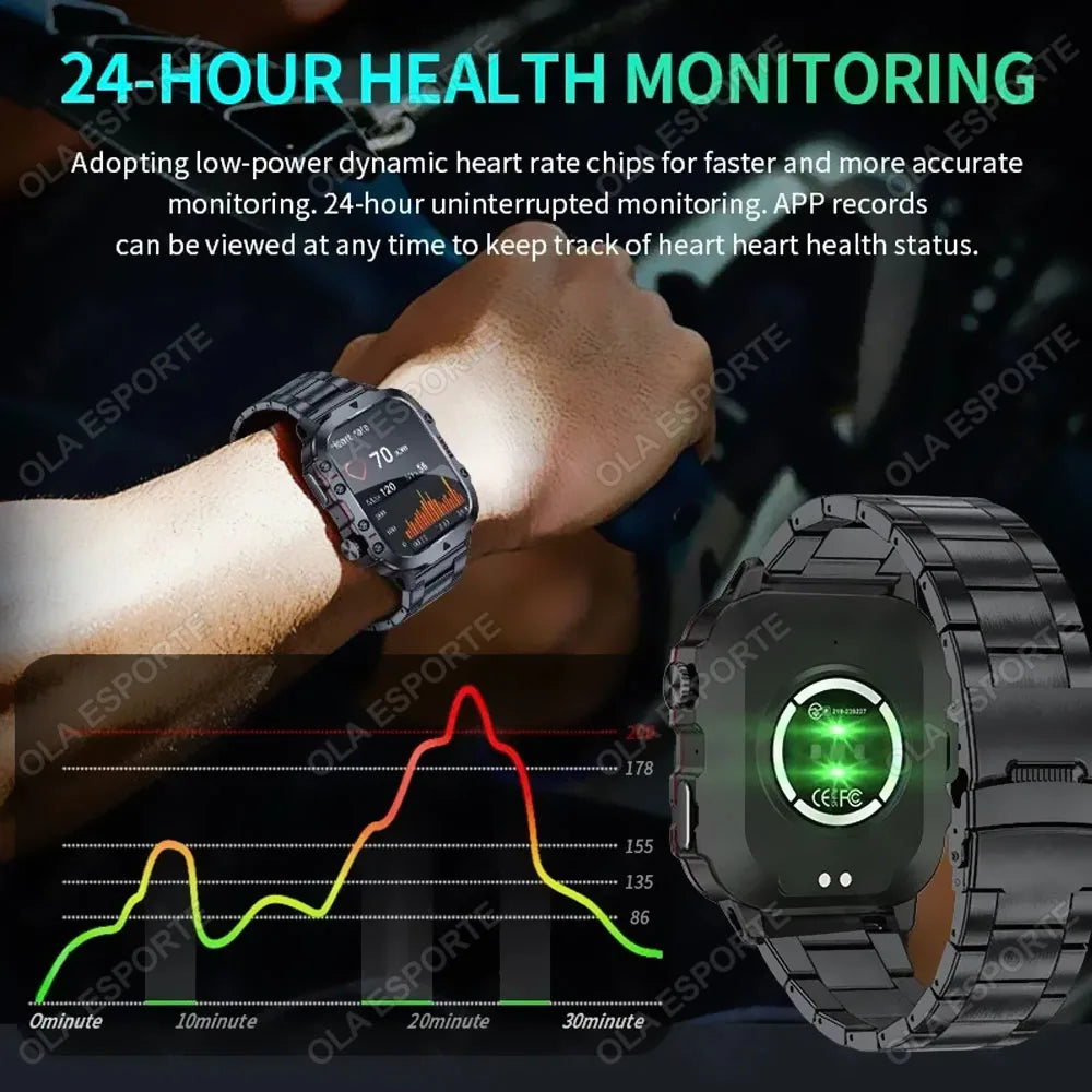 Relógio Inteligente Militar PRO 3ATM – Chamadas Bluetooth, Tela Grande e Modos Esportivos Outdoor