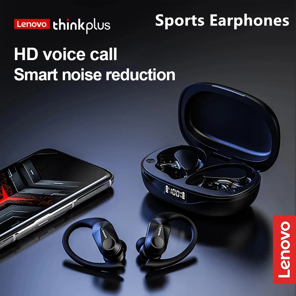 Fone de Ouvido Bluetooth 5.3 Lenovo LP75 – Esportivo, Display LED de Bateria e Graves Potentes