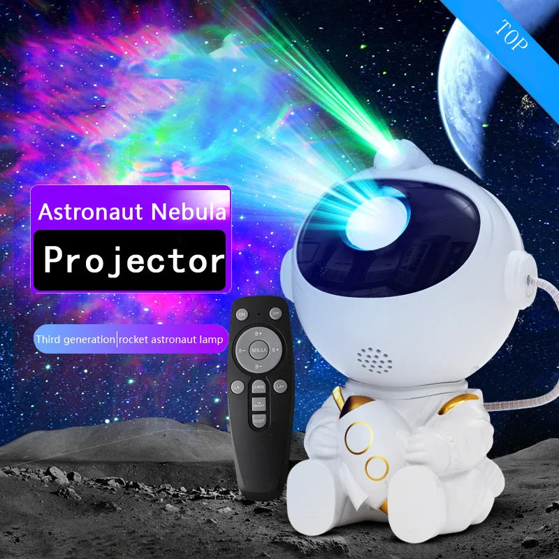 Projetor Astronauta Galáxia LED — Céu Estrelado com Controle Remoto