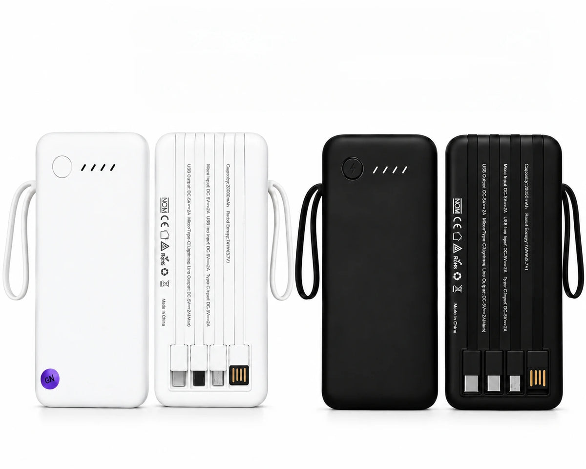Power Bank 12000mAh/26000mAh Carregador Portátil com 4 Cabos USB para Smartphone e Viagem