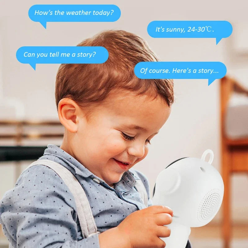Criança conversando com o robô inteligente com IA