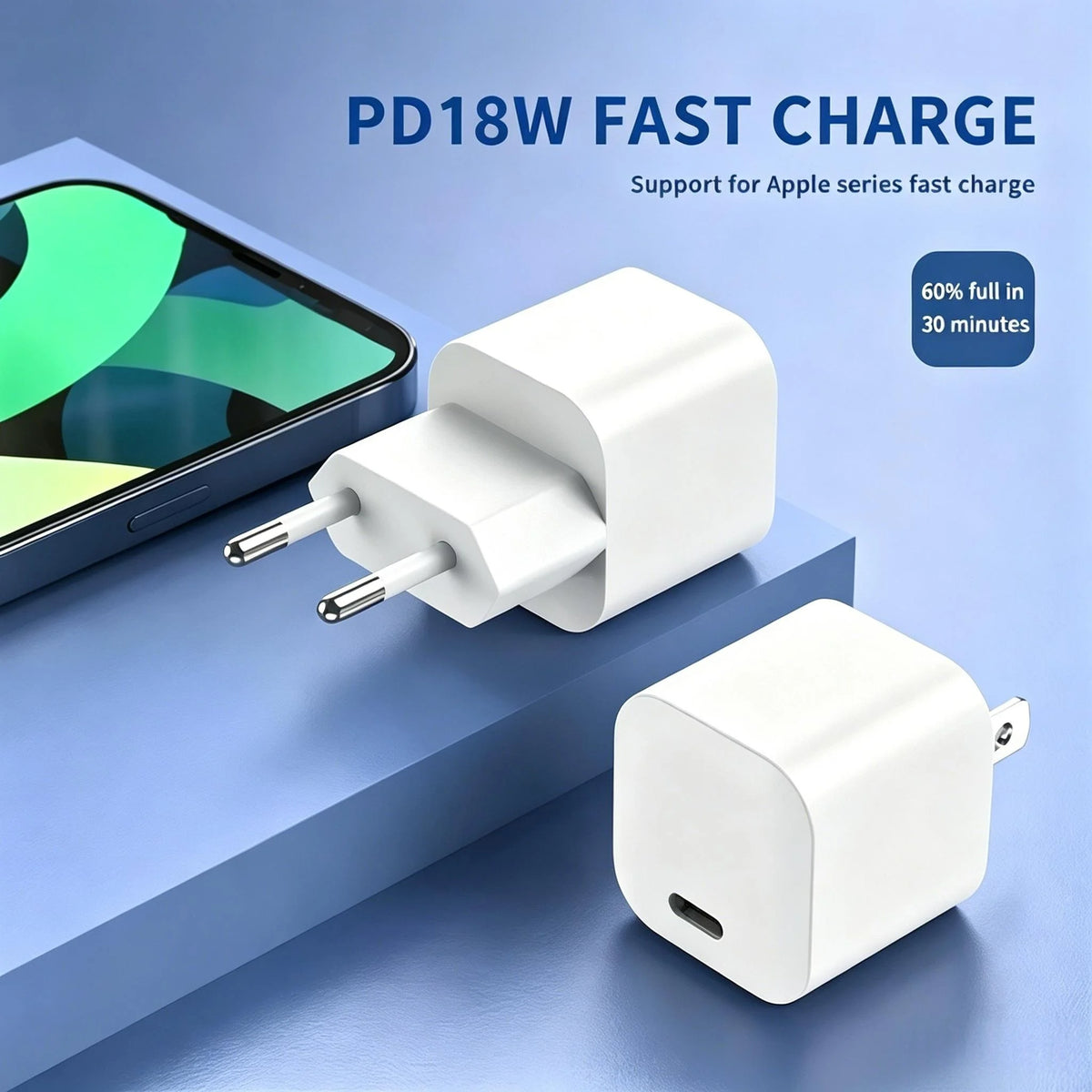 Carregador Rápido USB-C 18W PD para Smartphones, Tablets e Notebooks