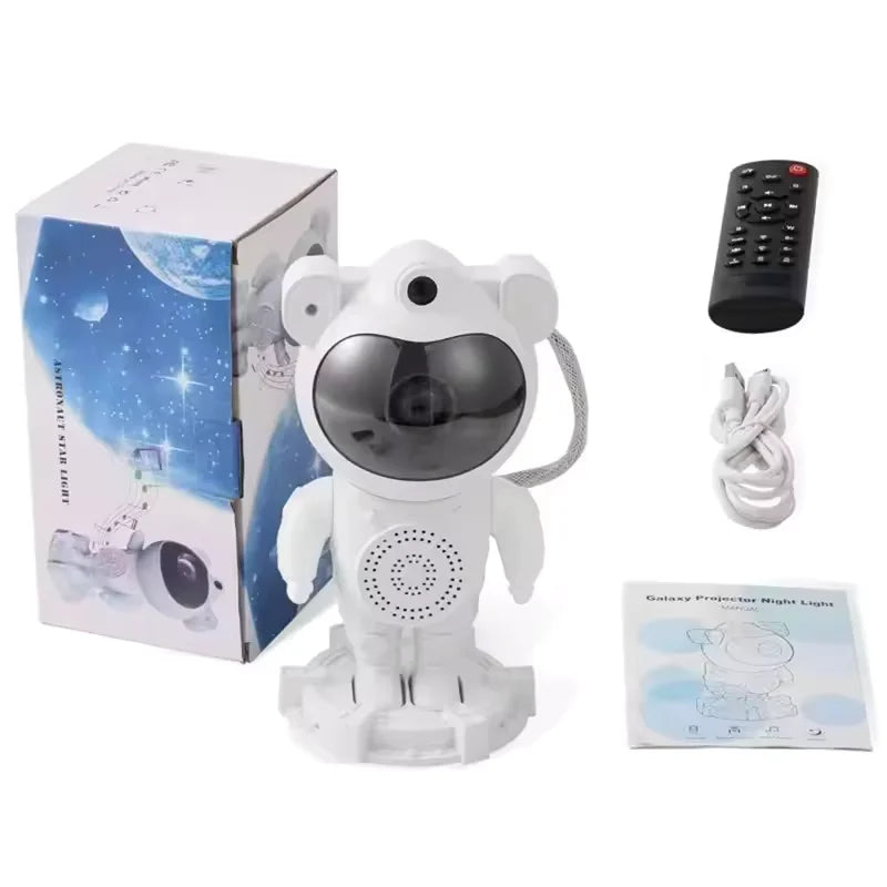 Projetor Galáxia Astronauta com Caixa de Som Bluetooth – Luminária LED de Estrelas e Nebulosa com Controle Remoto para Quarto e Decoração