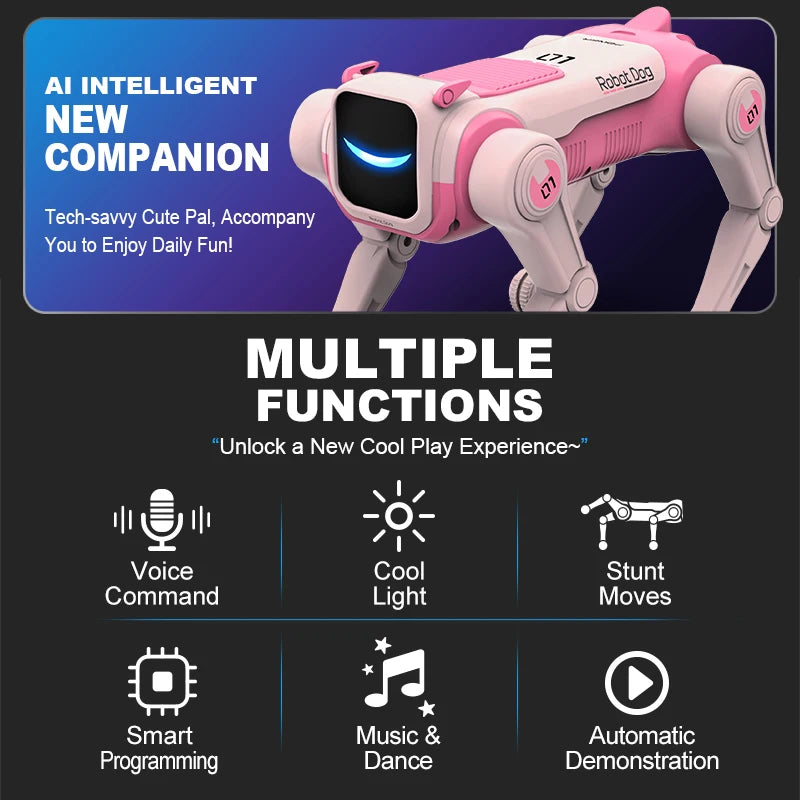 Cachorro Robô RC Inteligente com IA – Comando de Voz, Programável, Dança e Canta, Brinquedo Eletrônico Biônico