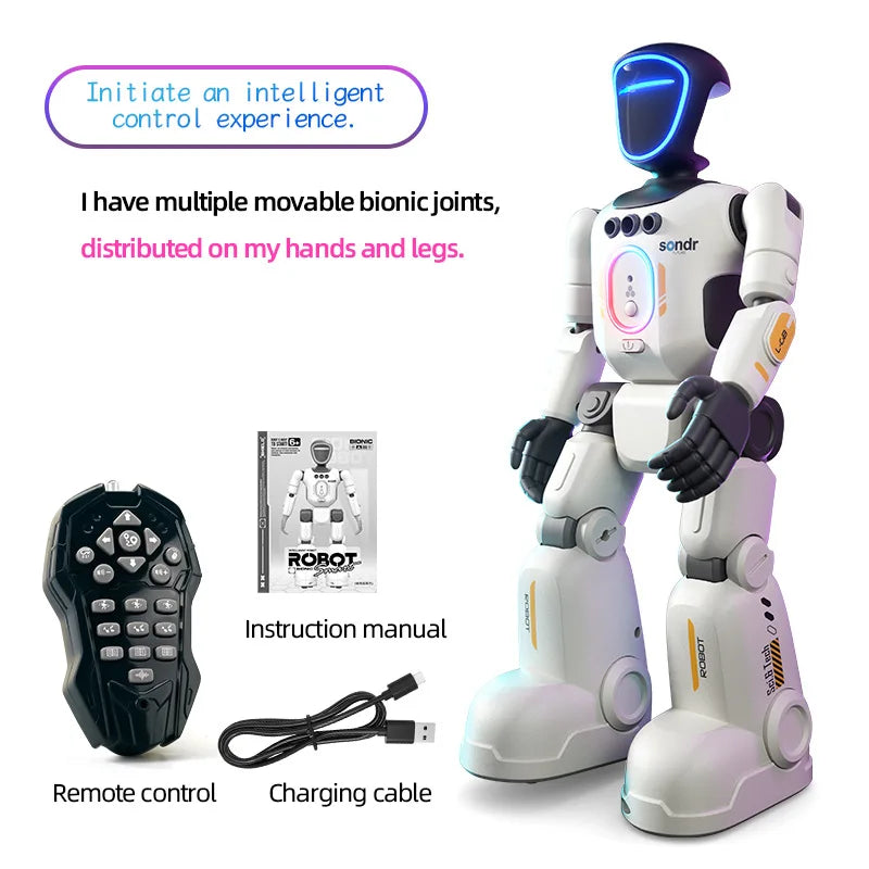Robô Humanoide Inteligente Infantil com Controle Remoto e Comando de Voz – Sensor de Gestos, Programável, Dança, Música e Gravação – Brinquedo Interativo