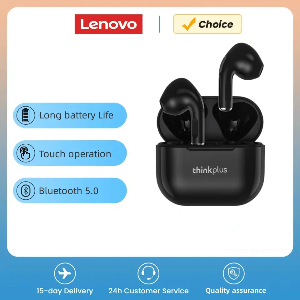 Fone Bluetooth Lenovo LP40 — Sem Fio, Controle Touch e Estojo de Carga