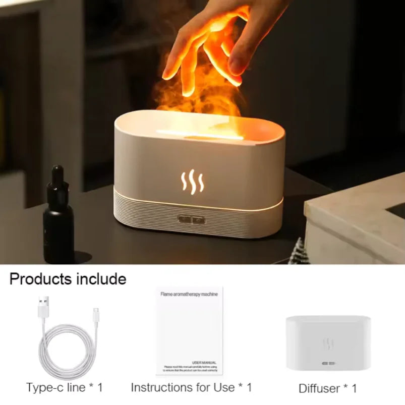 Difusor Umidificador USB com Efeito de Chama e Luz LED 7 Cores – Aromaterapia para Quarto