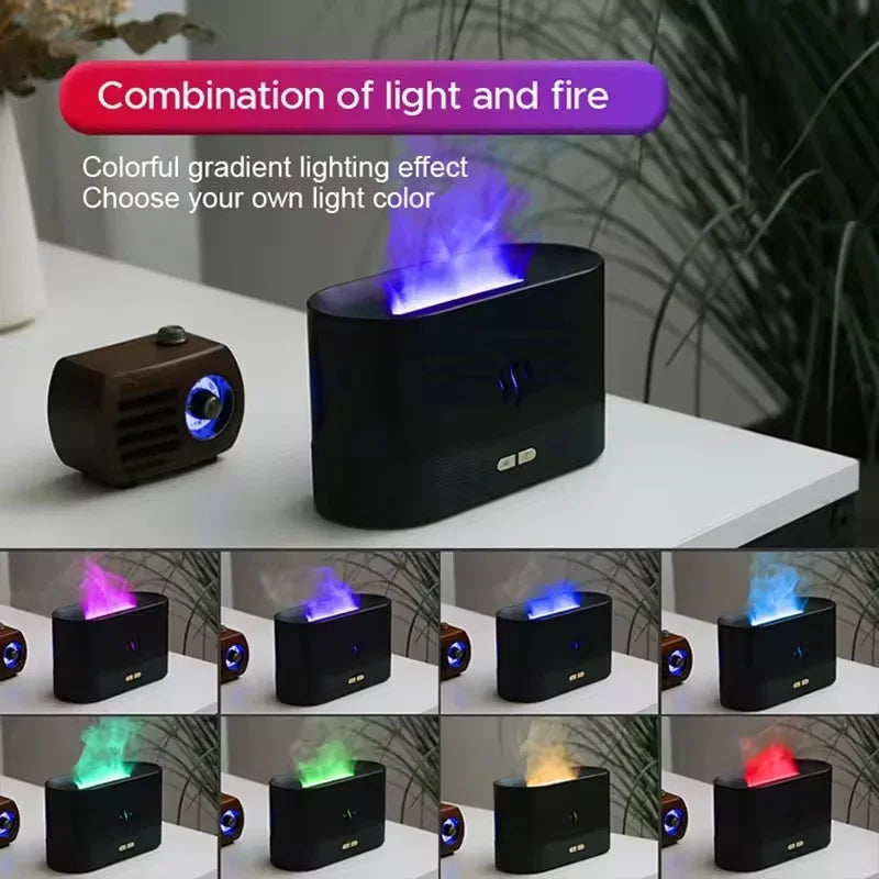 Difusor Umidificador USB com Efeito de Chama e Luz LED 7 Cores – Aromaterapia para Quarto