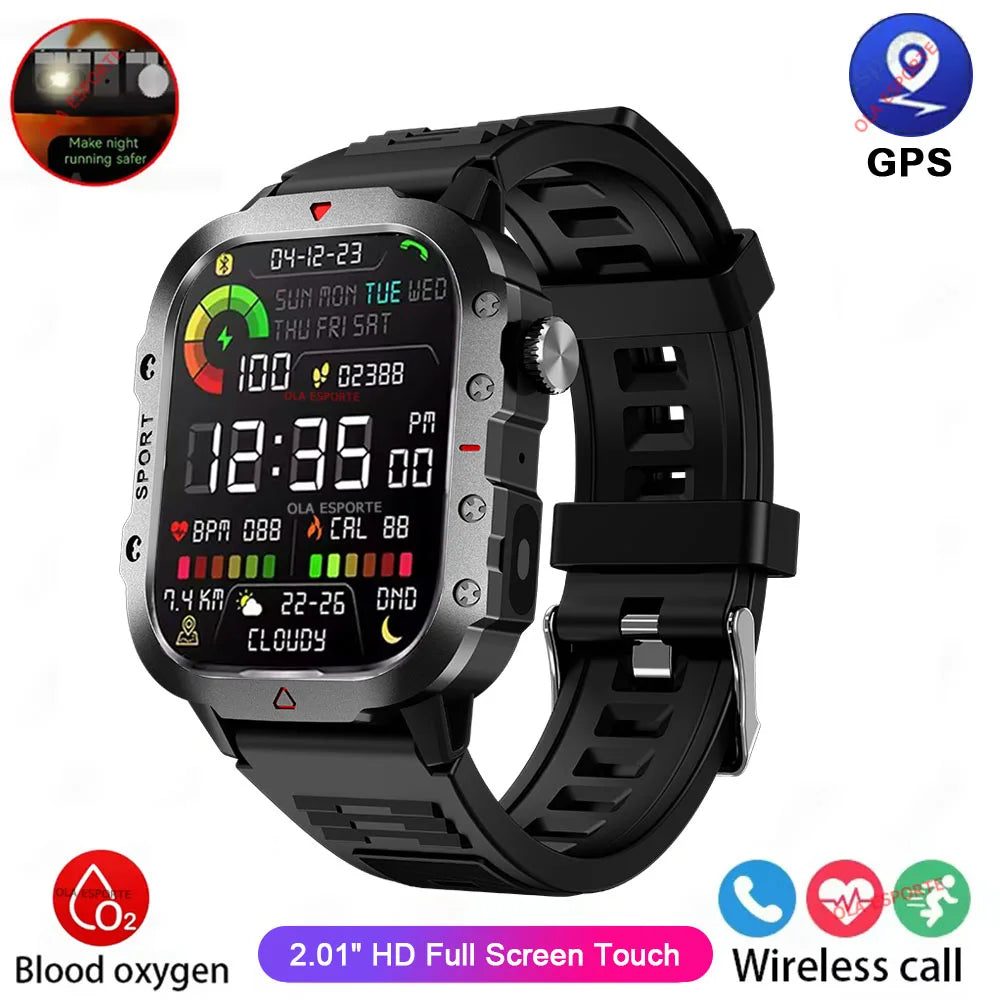 Smartwatch Robusto com Lanterna LED e Tela HD