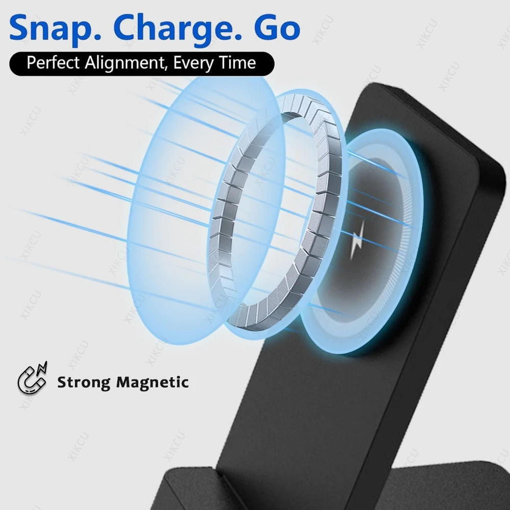 Carregador Sem Fio Magnético Dobrável 15W – Suporte de Mesa Compatível com MagSafe iPhone e Samsung