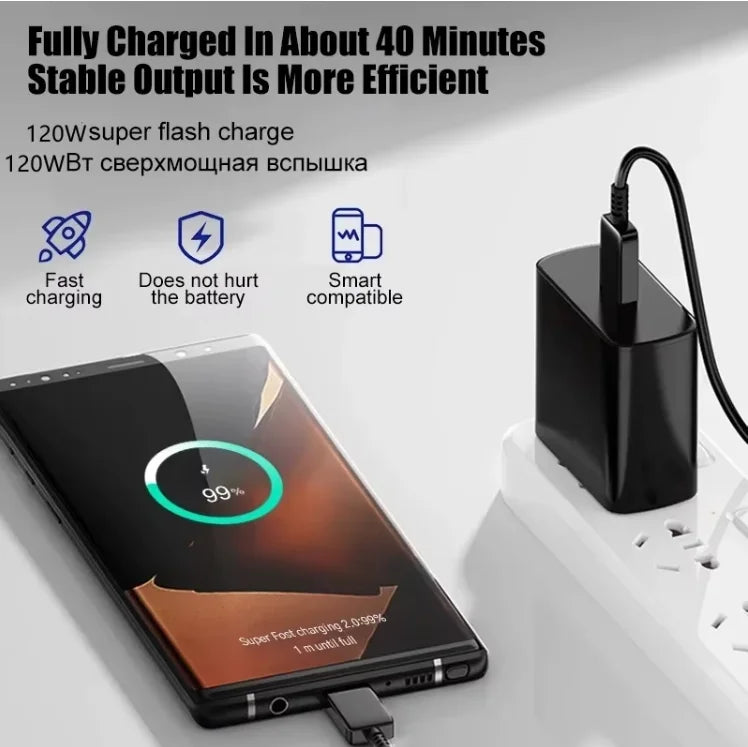 Carregador de Parede 125W Turbo com Cabo USB-C – Tomada Brasileira, Carregamento Rápido