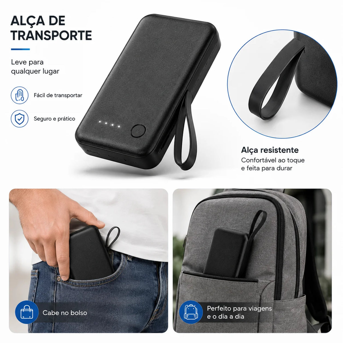 Power Bank 12000mAh/26000mAh Carregador Portátil com 4 Cabos USB para Smartphone e Viagem