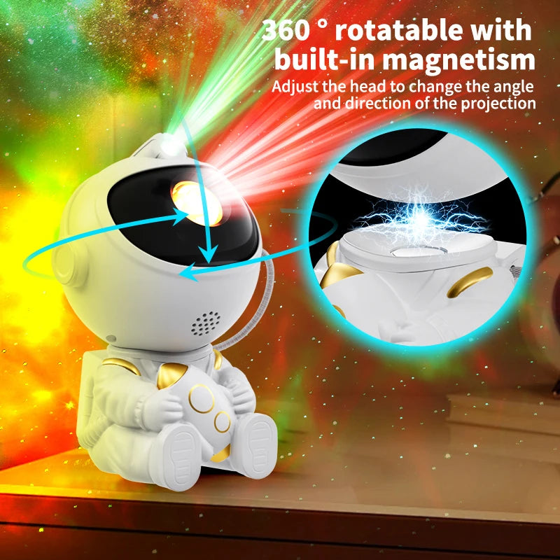 Projetor Astronauta Galáxia LED — Céu Estrelado com Controle Remoto