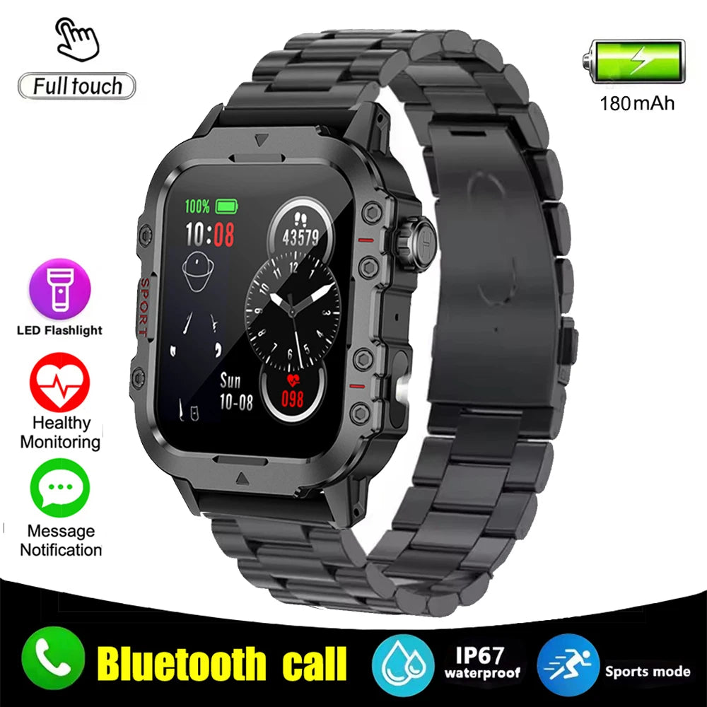 Smartwatch Militar IP67 — Chamada Bluetooth, Lanterna e Monitor Cardíaco